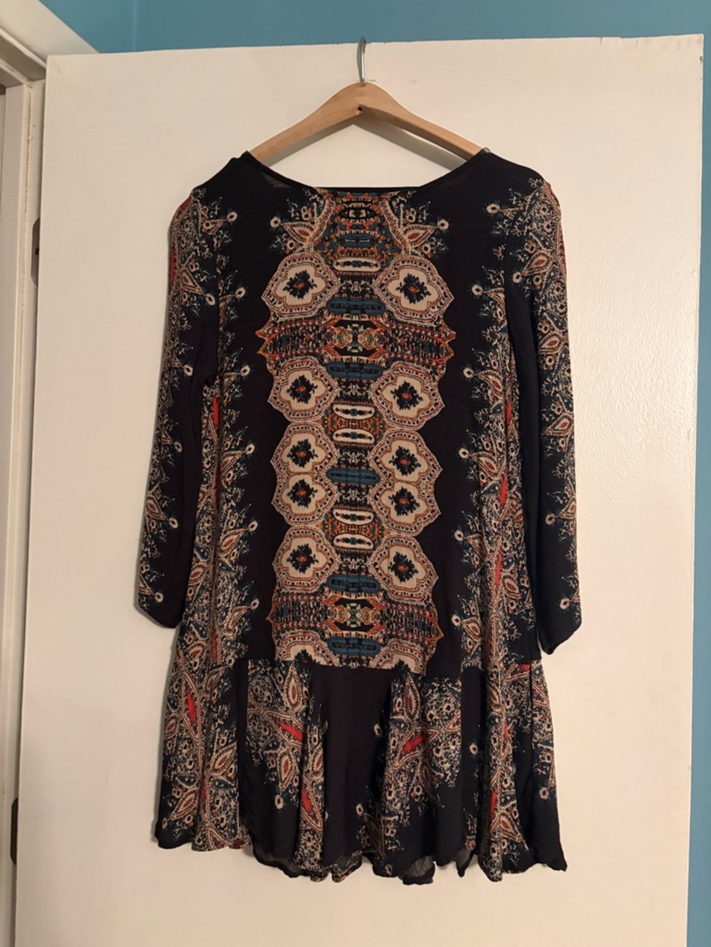 Lucky Brand Black Long Sleeve Dress with Multicolor Geometric Print
